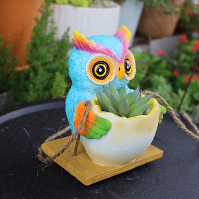 Yousheng Swing Owl Hanging Planter Resin Owl with Egg Flower Pot Garden Decoration Hanging Pot for Indoor Outdoor Plants Succulents