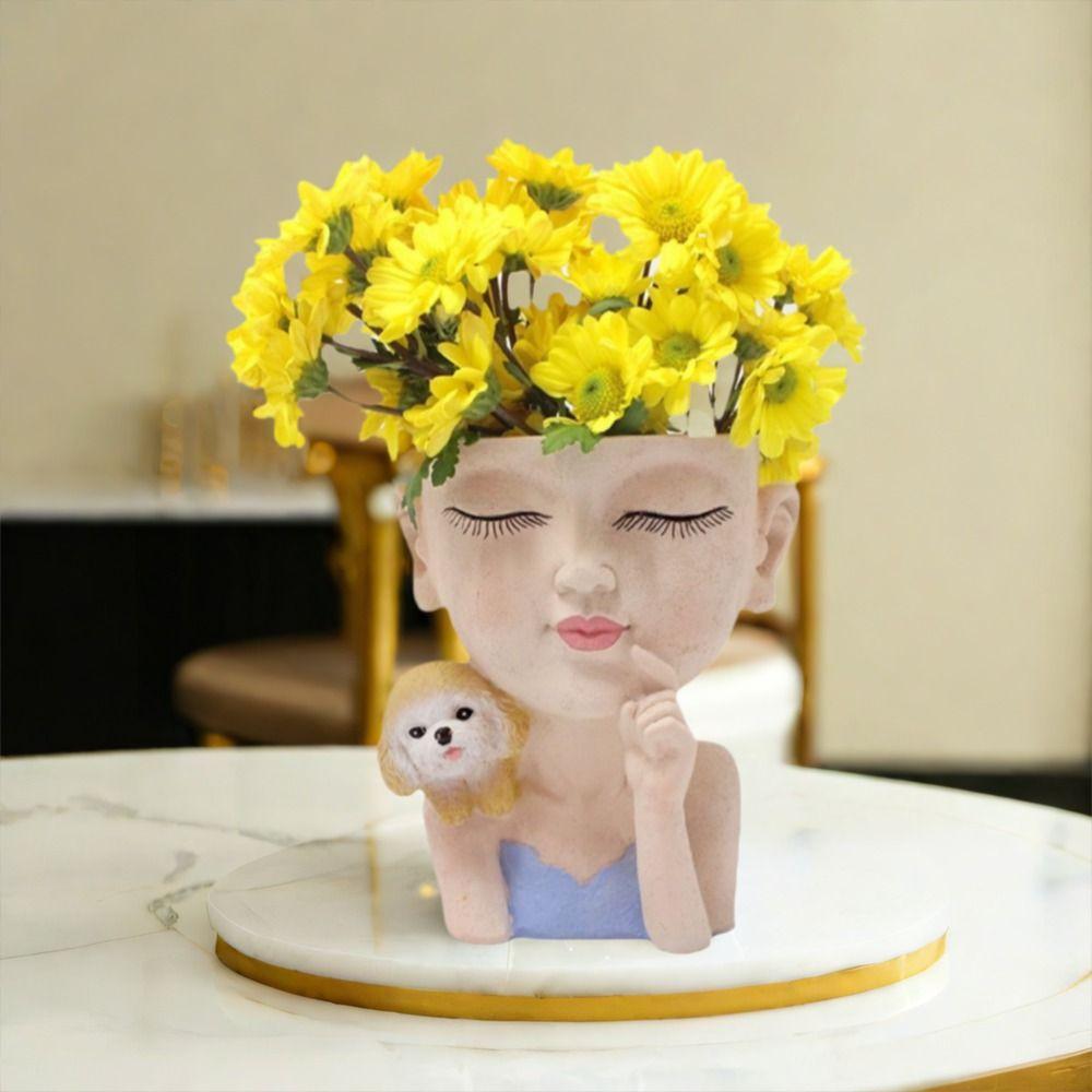 Decorative Girls Flower Pot Elegant Resin Desktop Flowerpot Creative Succulent Plant Pot  Balcony
