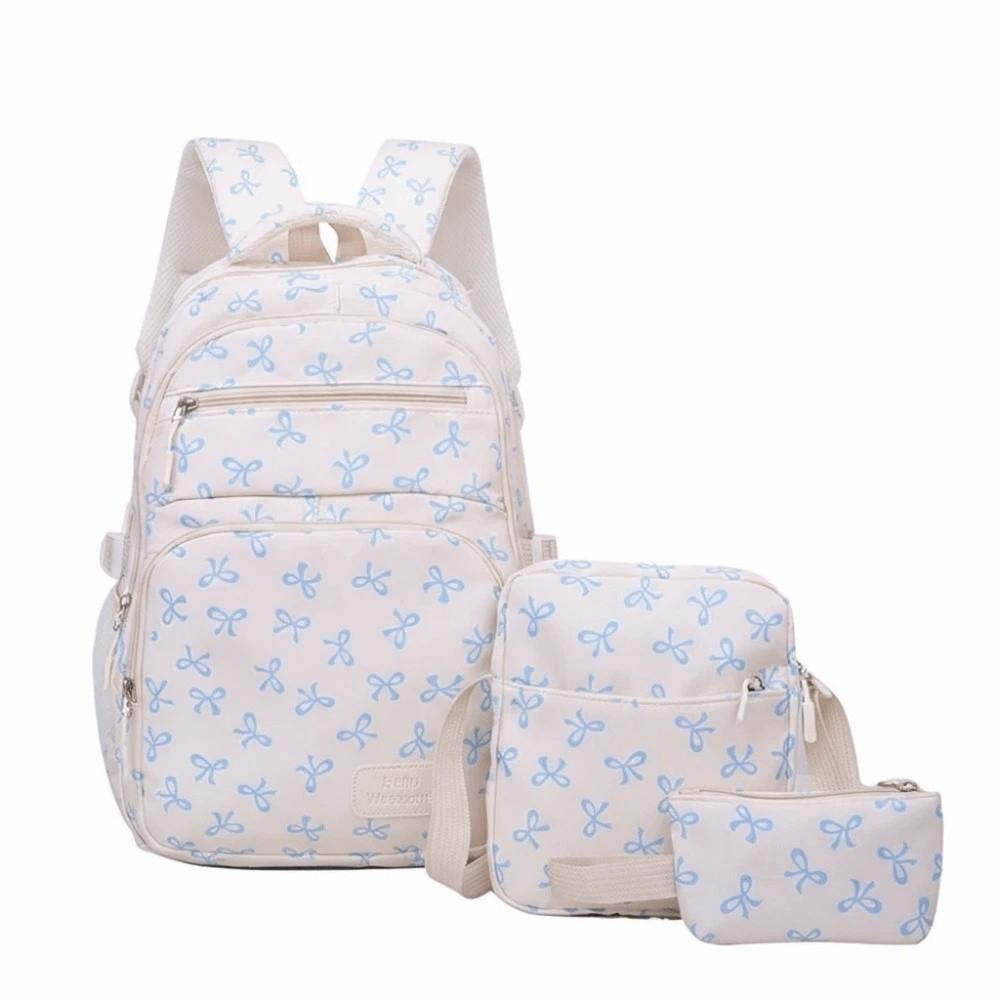 

Daypack Three-piece School Bag Set Large Capacity Casual Nylon Bow Backpack Polyester Durable Students School Bag Primary School
