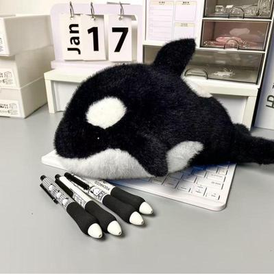 Schattige Cartoon Pluche Orka Pennenzak Grote Capaciteit Opbergtas voor Schrijfwaren Grappige Etui Voor Schoolstudenten Cadeau