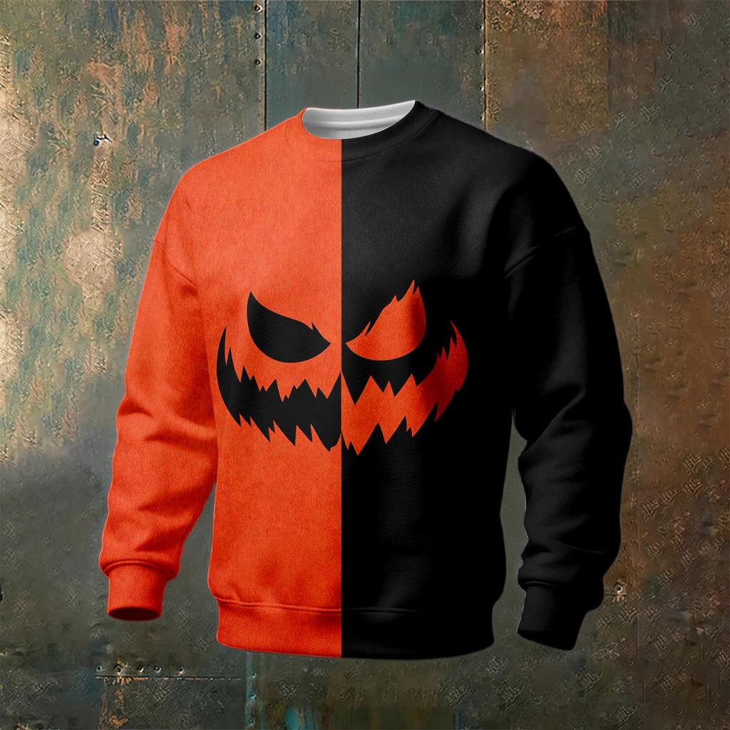 Men's Halloween Print Crewneck Sweatshirt Long Sleeve Casual Pullover for Parties