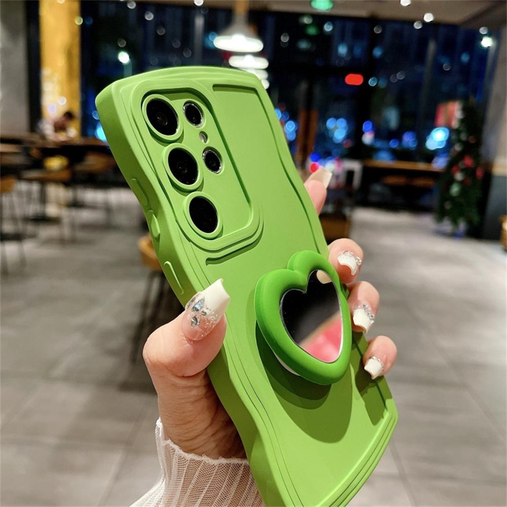 Stylish Love Heart Mirror Stand Case for Samsung S26 S2 Edge S24 S23 Ultra S22 Plus FE A0 S A6 A36 A A3 A16 Silicone Cover
