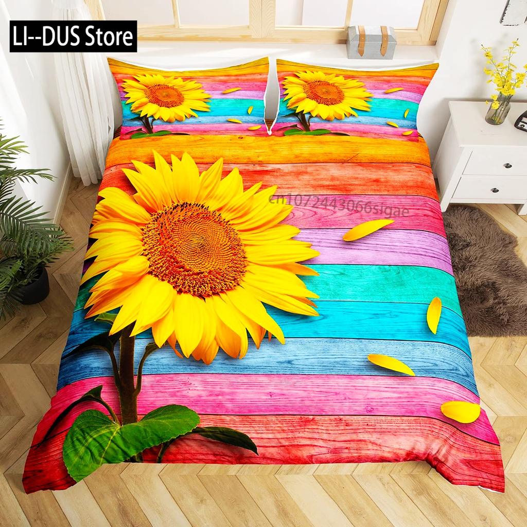 Yellow Sunflower Comforter Set Butterfly Bedding Set for Kids Girls Teens WomenCountry Floral Quilt Duvet Sets 2 Pillow Cases