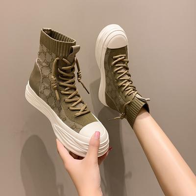 Fashion Women's Breathable High Top Shoes with Platform High Rise Knitted Elastic Socks Boots for Women Fashion Breathable Casual Shoes