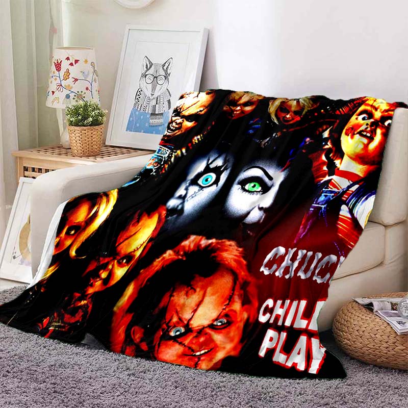 Chucky Child's Play Horror Movie Print Flannel Blanket Cozy Warm Throw Bedroom Sofa Birthday Present Indoor Home Holiday Decor