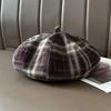 Trendy Style Plaid Beret With Windproof And Sunshade Features For Women