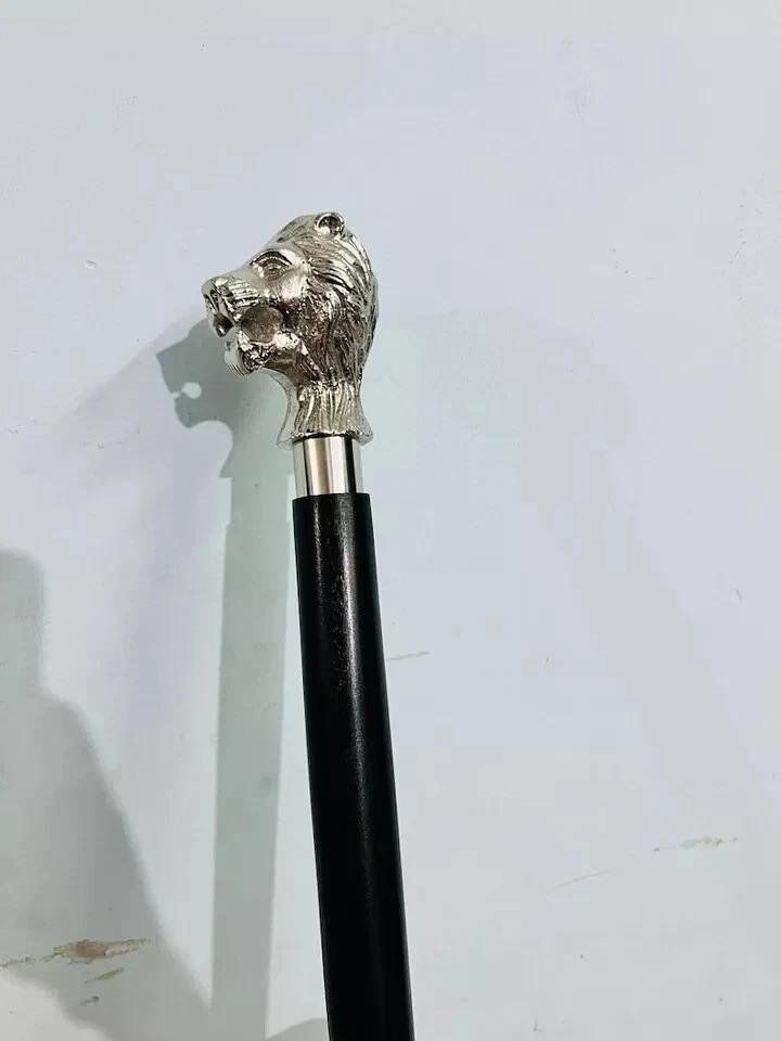 Sterling Silver Walking Wooden Stick Lion Head Handle Vintage Look Best Gift