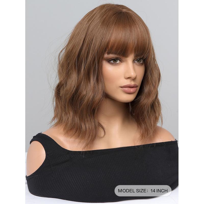 Perucă ondulată de lungime medie roșu maro blond portocaliu cu breton Peruci sintetice din păr natural pentru femei Perucă zilnică rezistentă la căldură