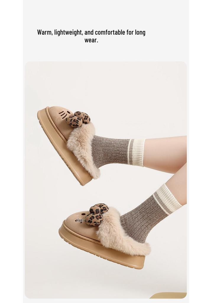 Women's Winter Bow Cat Plush Home Slippers