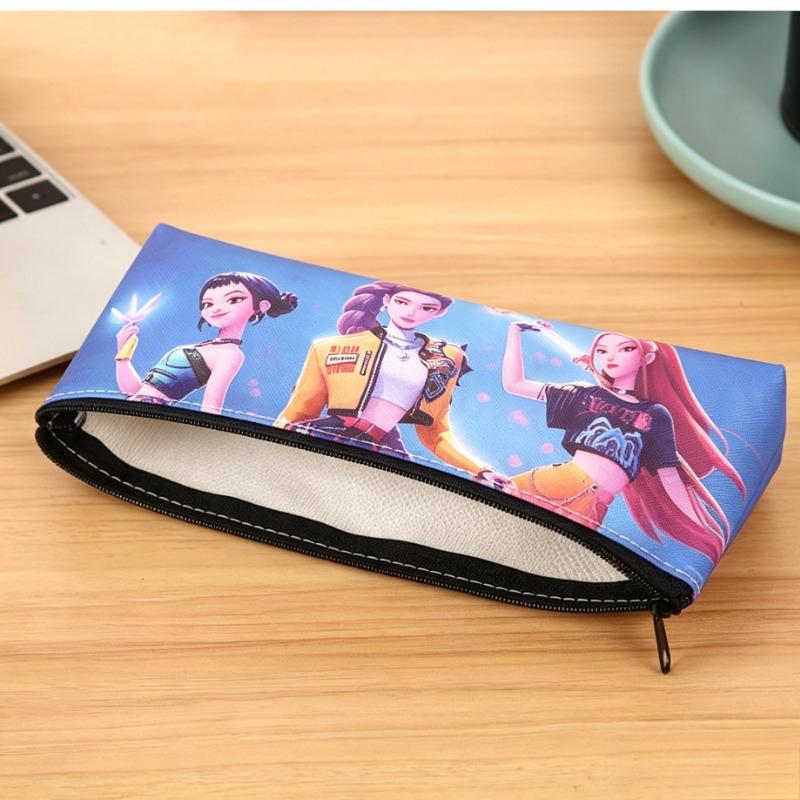 Cute Anime Girls Zipper Pencil Case Large Capacity Stationery Organizer for Students K-POP Fans
