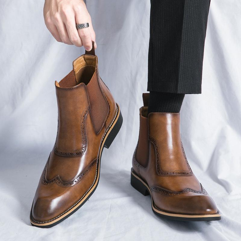 Martin boots autumn and winter high-top leather shoes British Chelsea boots short boots medium-top business casual leather boots