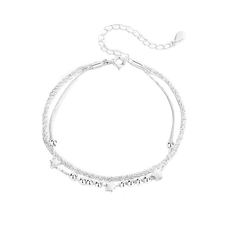 S925 Silver Double Layer Star Bracelet for Women - Sparkling Multi-Layer Luck Beads for Qixi Festival Valentine's Day