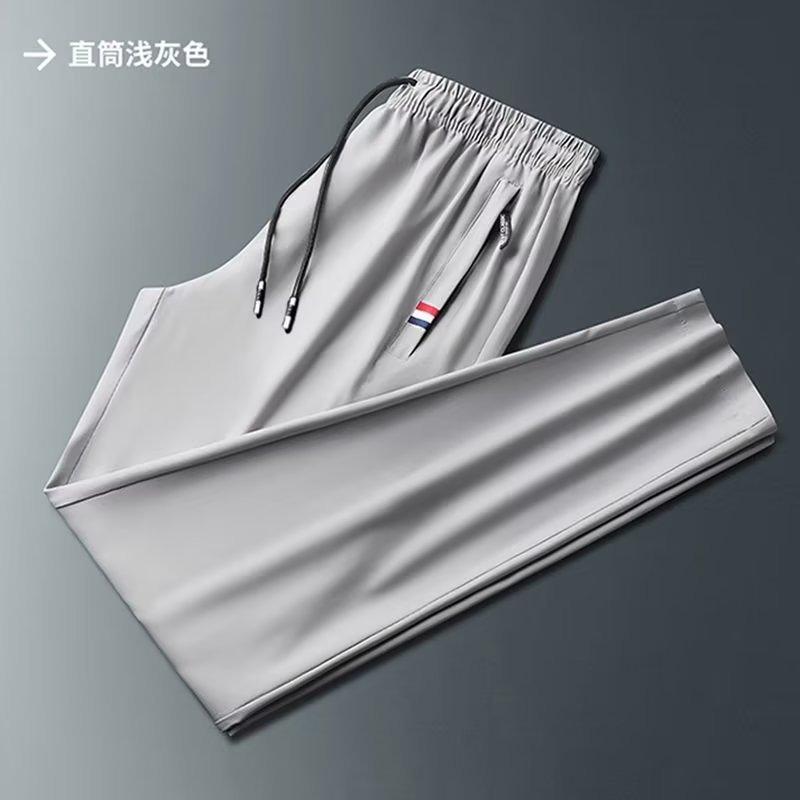 Summer Casual Pants Men's Large Size Loose Tie Thin Sports Ice Silk Elastic Straight Pants