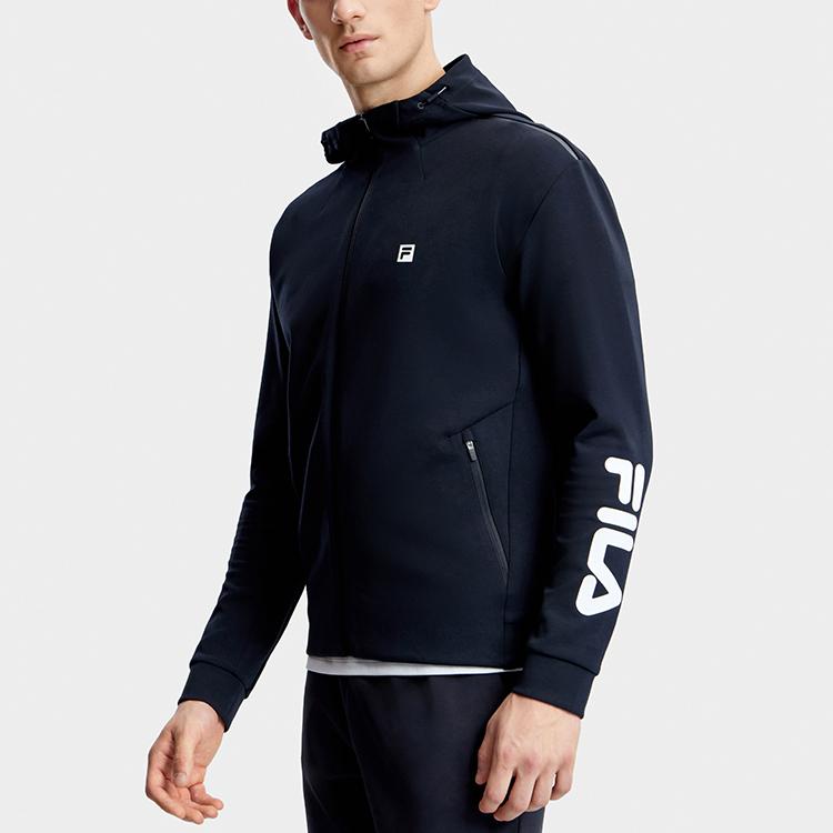 Fila 2023 Autumn New Knit Long Sleeve Hoodie Zip Jacket Men Jackets Deep-Black A11M331503FBK