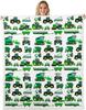 Equipment Trucks Sherpa Blanket Kids Boys Excavators Fleece Throw Blanket for Bed Sofa Couch Children Green Vehicle Plush Blanket Soft Const