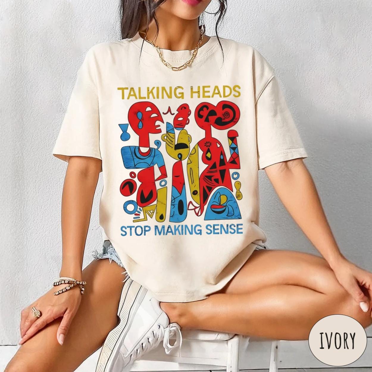 

Plus Size Summer Womens Vintage Talking Heads TShirt Cotton Breathable Stylish Versatile Street Style Oversized XL