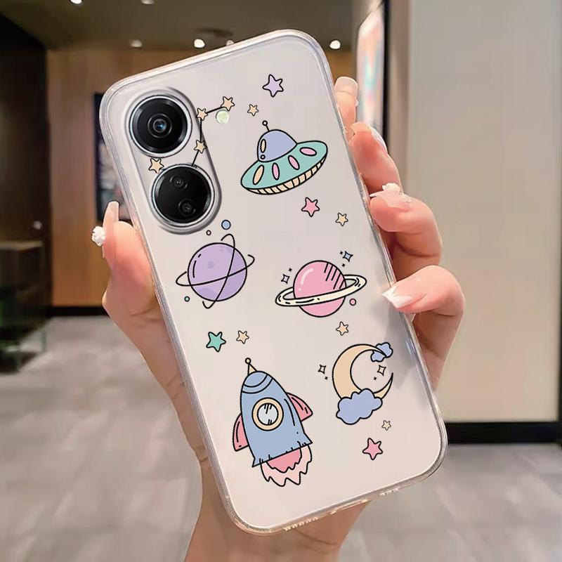 Transparent Phone Case For Poco C65 Redmi Note 15 Pro+ Plus 14C Cover Cartoon Flowers Soft TPU Shockproof Funda Bags Heart Clear