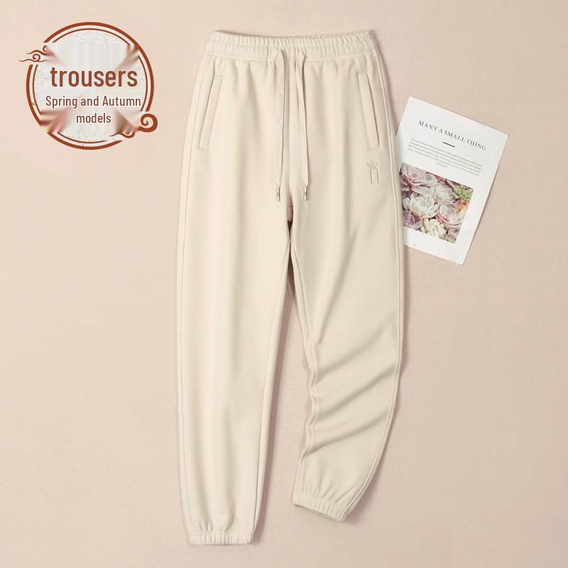 Women's Grey Cotton Fleece Sweatpants, 2025 Spring/Autumn Casual Style