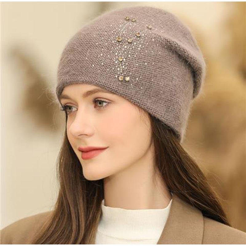 Women Winter Hat Decorate Beanie Hat Rabbit Fur Blend Winter Dandy Cap Female Casual Streetwear Knitted Hat 2025