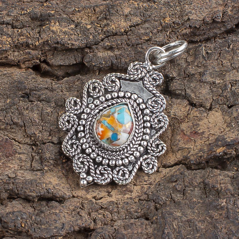 Bijoux en Pierre Précieuse Turquoise Huître Épineuse, Pendentif en Argent Sterling Massif 925, Magnifique Pendentif en Argent Fait Main Pour Cadeau d'Anniversaire