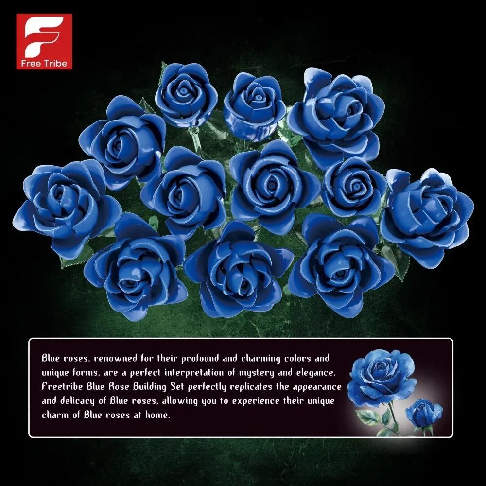 12 Blaue Rosen Blume Bausteine Blumenstrauß Modell Ziegel Heimdekoration Erwachsener Romantisches Geschenk Kinder DIY Lernspielzeug