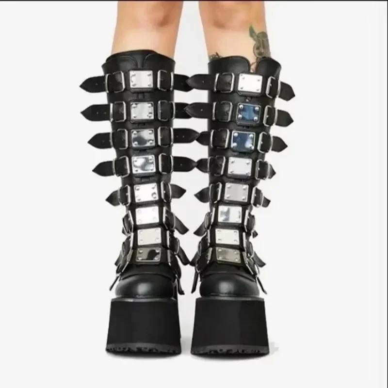 Women's Boots Plus Size Platform Thick Heel Boots Women Punk Gothic Black Buckle Shoes Woman 2025 Fashion Women's Boots Outdoor