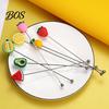 Syrup Mixing Stick Cocktail Stir Stick, Stainless Steel with Durian Pineapple Strawberry Colorful Fruit Decoration Stirrer Watermelon Rubber