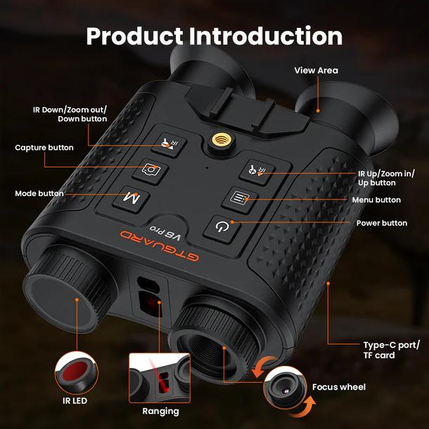 OEM/ODM Night Vision Binoculars GTGUARD V6 PRO 4K Video with 600M Laser Rangefinder ±1m Accuracy for Hunting Outdoor