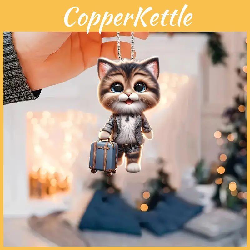 Automotive Acrylic Pendant With Cute Cat Dragging Suitcase Design For Decor