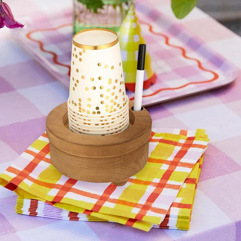 1Pc Candle Holder Base Wood With Pen Holder Storage Rack Ins Style Disposable Water Cup Cup Holder Candlestick