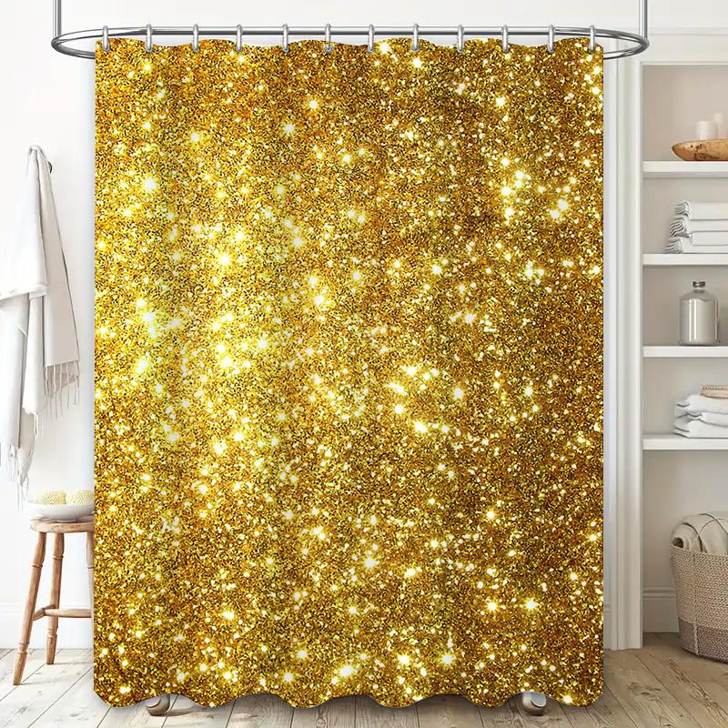 Luxury Gold Glitter Shower Curtain Sparkle Bathroom Decor Shiny Fabric Waterproof Home Accessory For Bathtub Or Pool Area (Size: