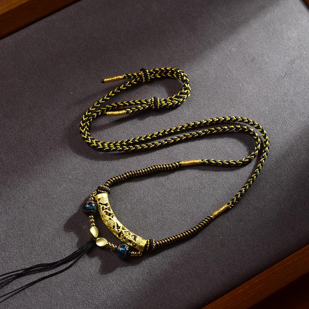 

Тибетское ожерелье-ланьярд ручной работы с подвеской из нефрита и янтаря