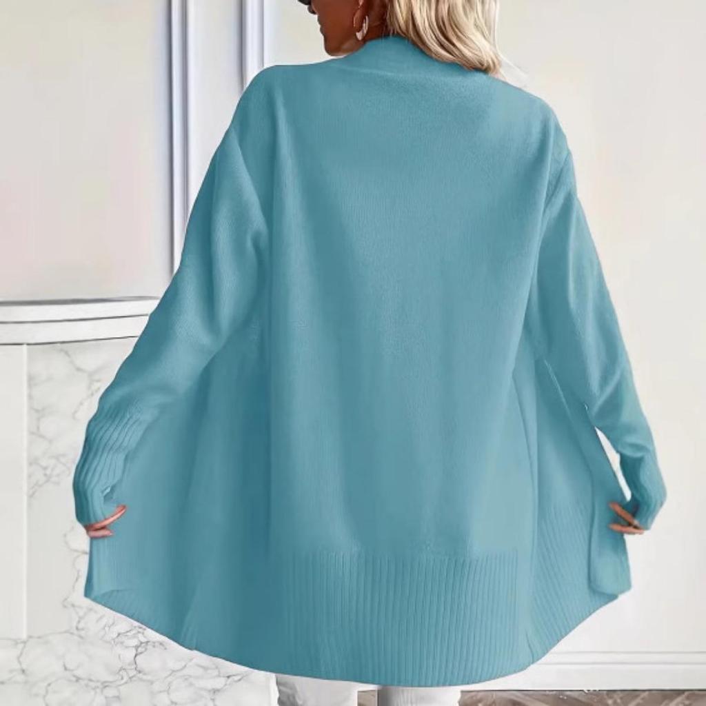 Damski sweter kardigan w dużym rozmiarze, dzianinowy, casualowy, prosty, z atmosferą, z kieszenią, sweter szalowy