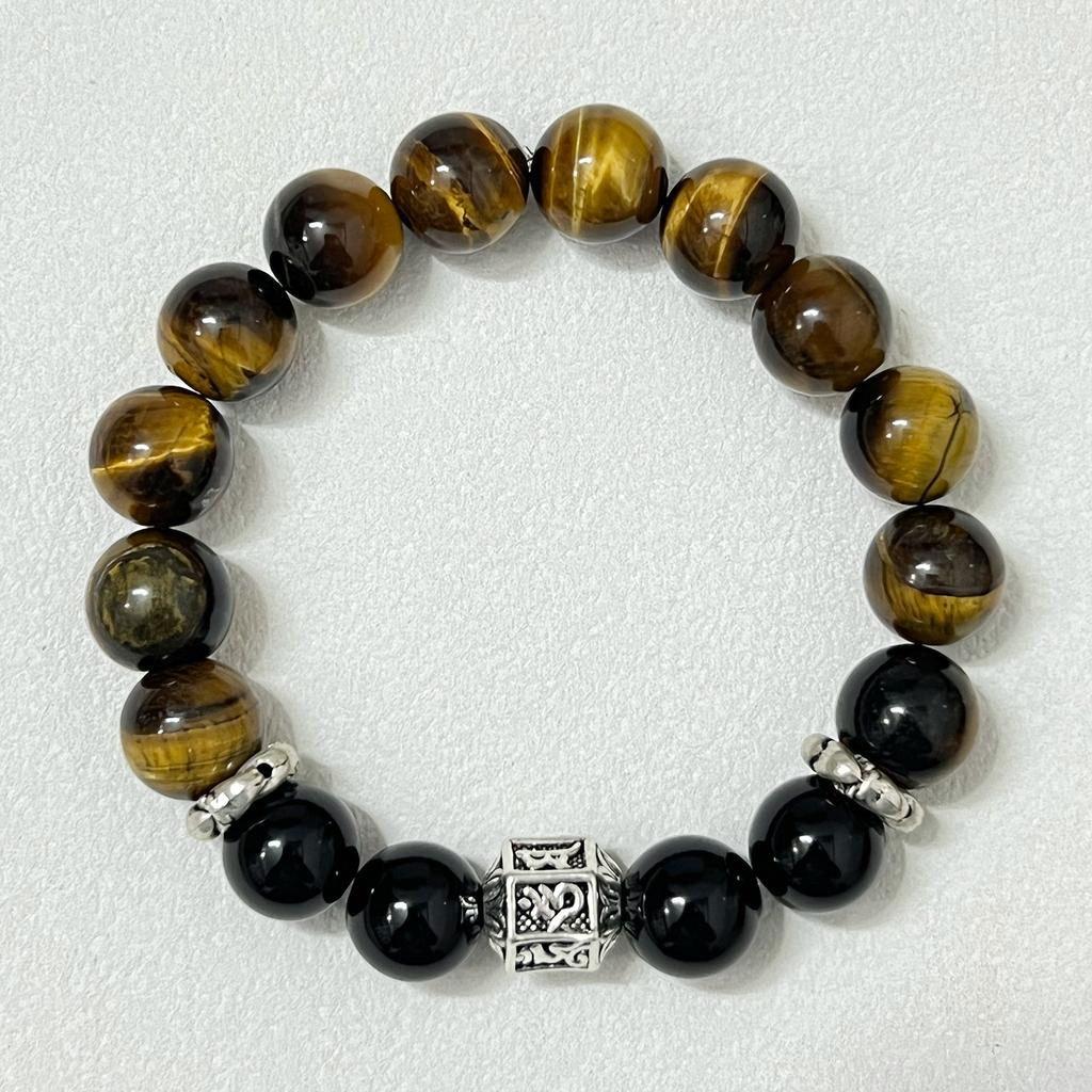 Men’s Beaded Bracelet Tiger Eye Natural Stone 12mm Round Beads Stretch Obsidian Bangle DIY Jewelry Gifts