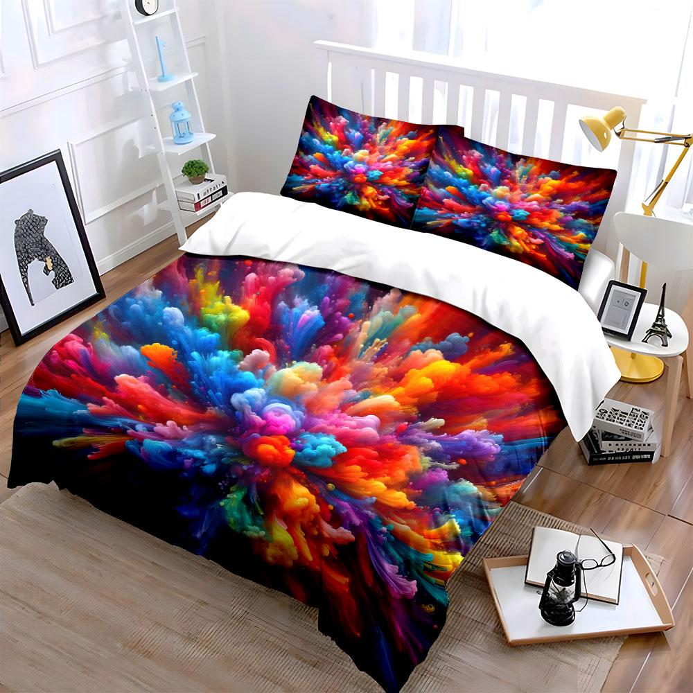 3Pcs Vibrant Burst Of Color Explosion Duvet Cover Set With 3D Printing Design Soft Polyester Bedding Set All-Season Comfort