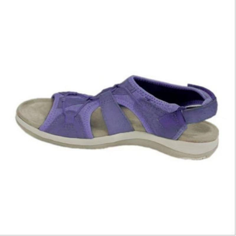 New slope heel sandals round head Velcro retro one-word large size beach solid color sandals women