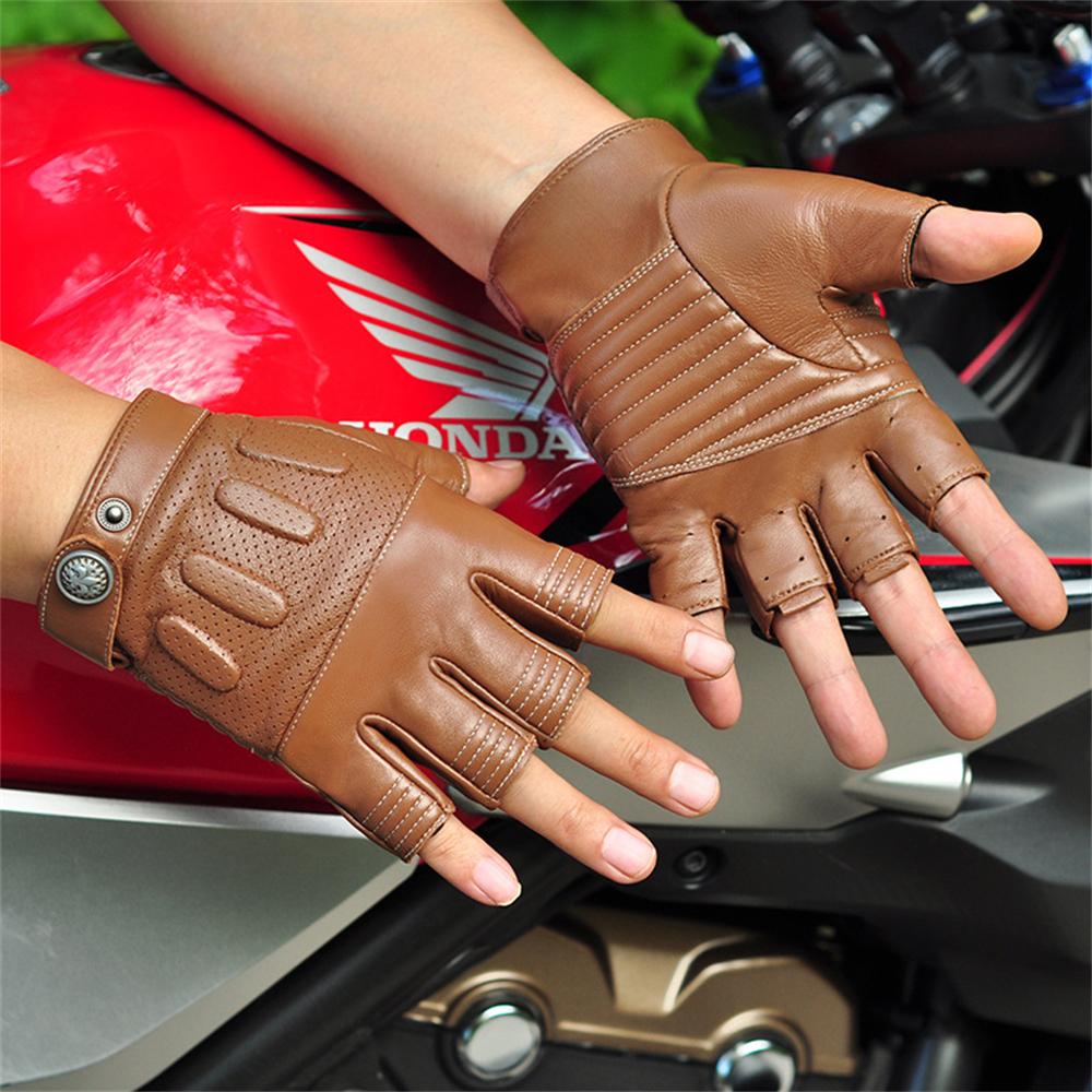 Summer Motorcycle Gloves Fingerless Leather Moto Driving Half Finger Gloves Breathable Retro Motorbike MTB Fingerless Gloves Men