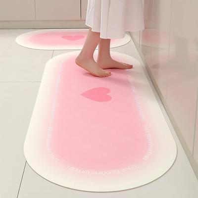 Floor Mat for Kitchen Non-slip Waterproof Oil-proof Carpet Pink Gradient Heart Rug Long Size Home Decoration Foot Mats