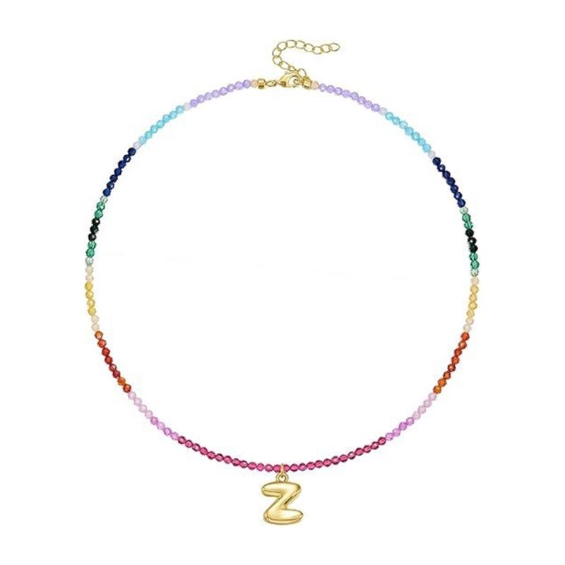 

Multilayer Rainbow Gemstones Letter Necklace 14K Gold Plated Adjustable Chain Beach Party Jewelry Gifts Daily Use