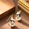 European and American fashion exquisite oil drop enamel glaze teacup chipmunk earrings women's high sense versatile personalized earrings