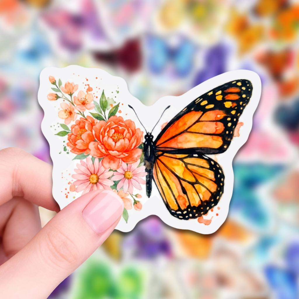 50 Butterfly Stickers Notebook Skateboard Water Cup Decoration Cute Colorful Flower Butterfly Graffiti Stickers