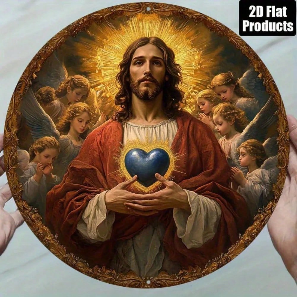 

Vintage Religious Wall Art Golden Blue Heart Angels Cherubs Home Decor Ceiling 20x20 різнокольоровий