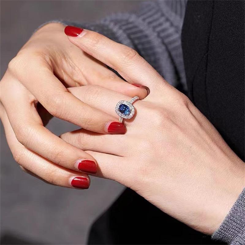 Elegant Blue Gem Zircon Ring: Women s Micro-Set Diamond, Light Luxury, Versatile High-End Jewelry Adjustable