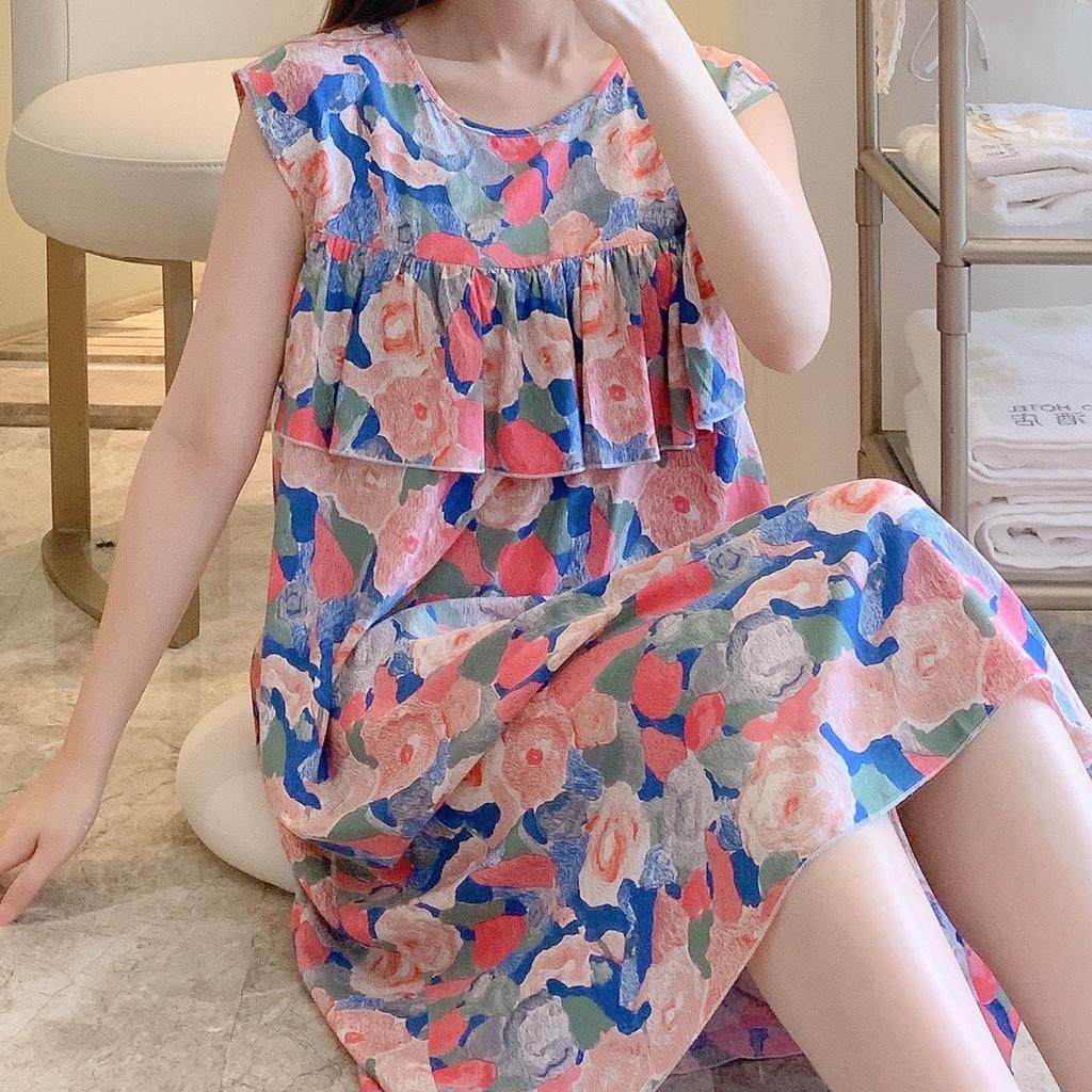 Anti-bumping vest, nightdress for female summer high school students, cotton and silk pajamas, new loungewear, little girls sleeveless cotton and silk
