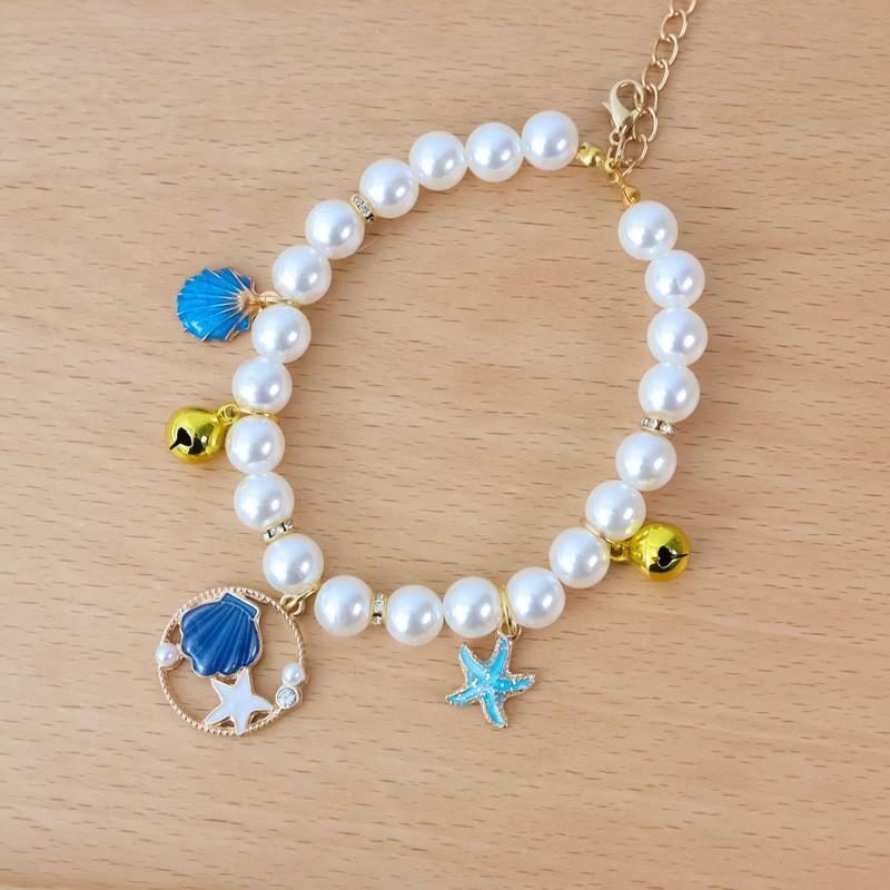 Cute Pet Collar With Pearl Beads Adjustable Bell Decor Cats Dogs
