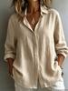 Women's Oversized White Linen Button-Down Shirt - Relaxed Long Rolled Sleeve Casual Summer Beach Vacation Blouse