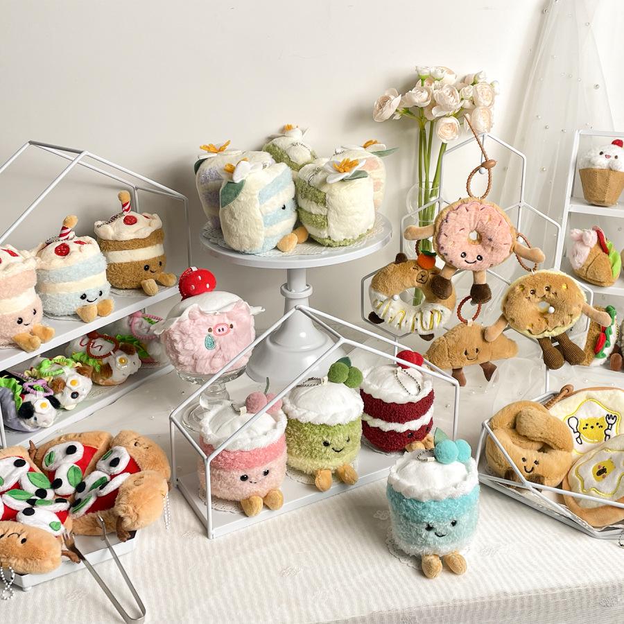 Plush Food Charm Keychain – Cake & Baguette Dolls, Fun School Activity Gift