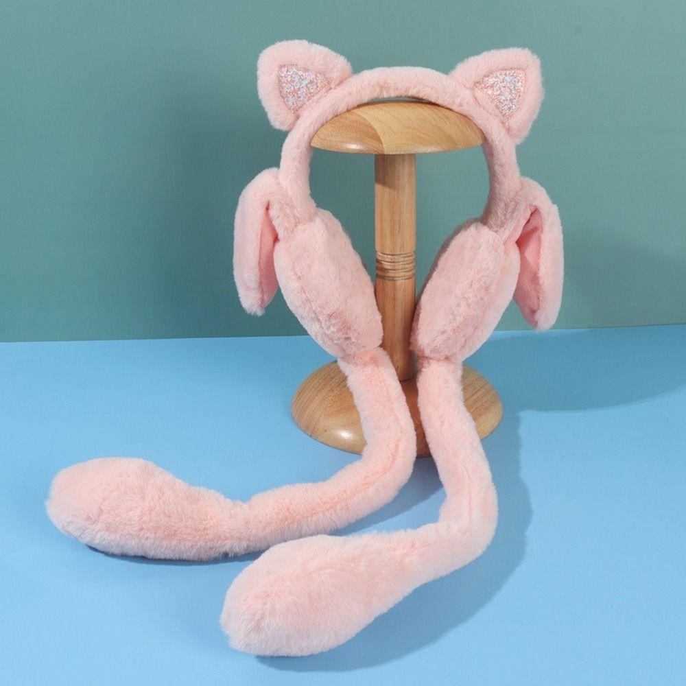 New Funny Plush Cat Earmuffs Moving Earmuffs Children's Ear Protection Cute Solid Color Winter Warm Kids Earwarmer Ear Flap