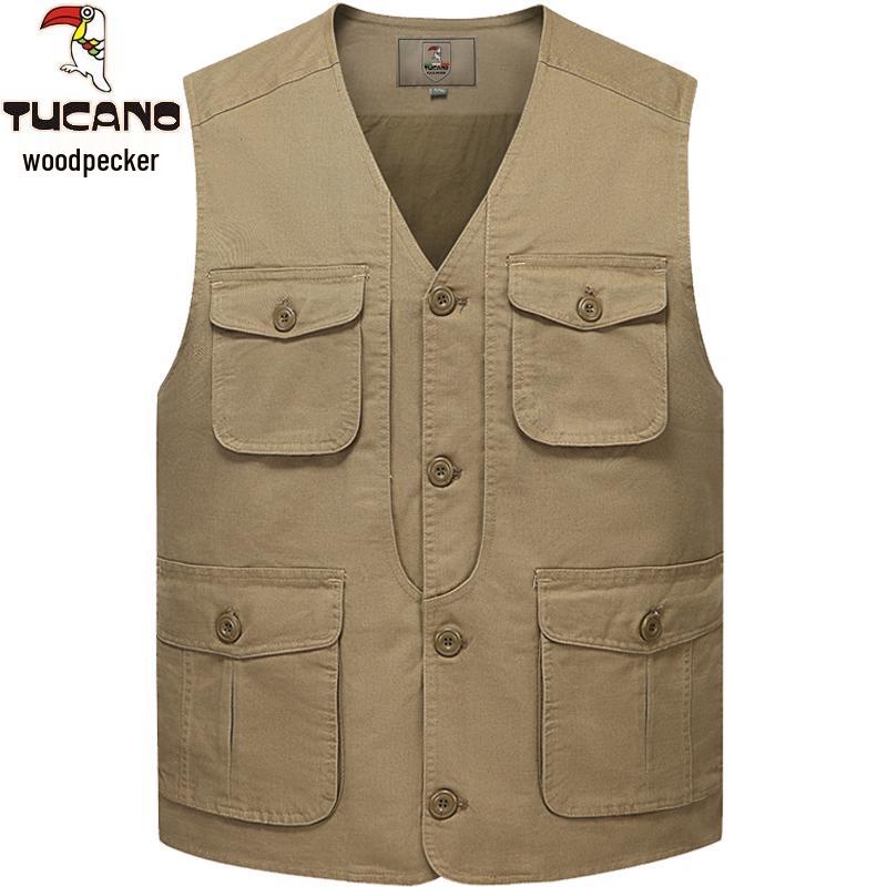 Woodpecker Men's Warm Fleece Lined Vest - Thickened Cotton Sleeveless Jacket for Autumn and Winter