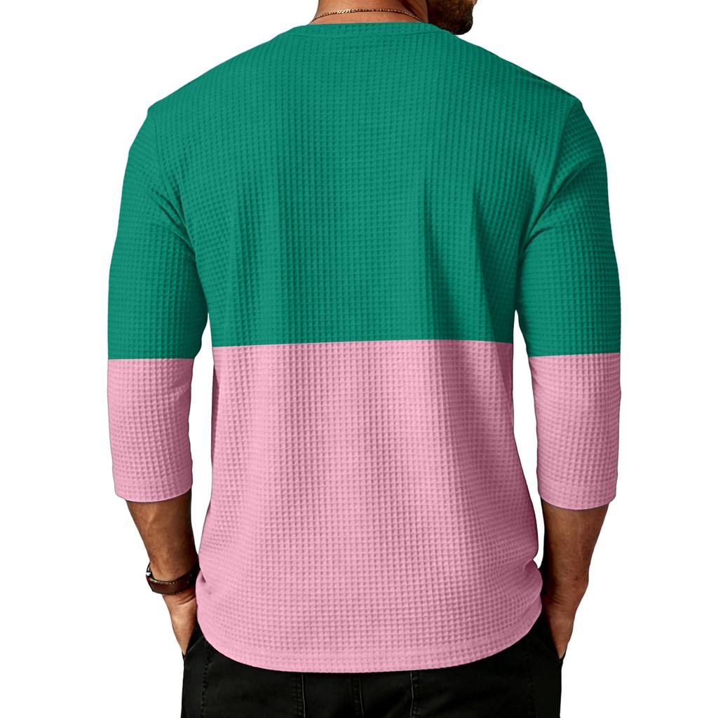 Men's Sports Leisure Waverg Three Pieces Buckle Seven Points Sleeve T-Shirt